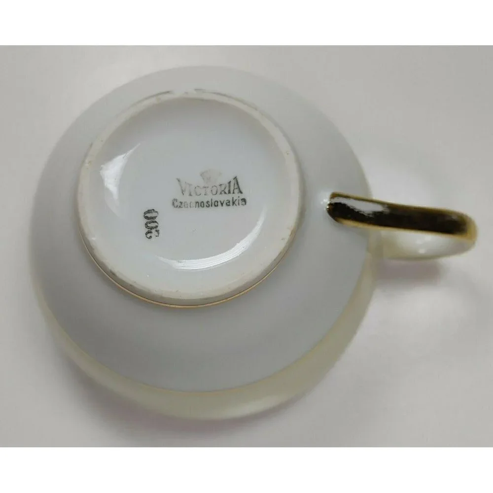 Vintage 1930's Victoria Czechoslovakia Bone China Tea Cup Coffee Cup Handle Gold